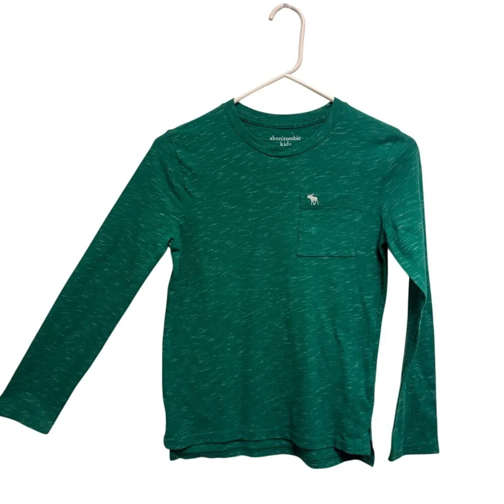 Abercrombie Kids Green Slub Knit Long Sleeve Pocket Tee Shirt Boys Size 9/10